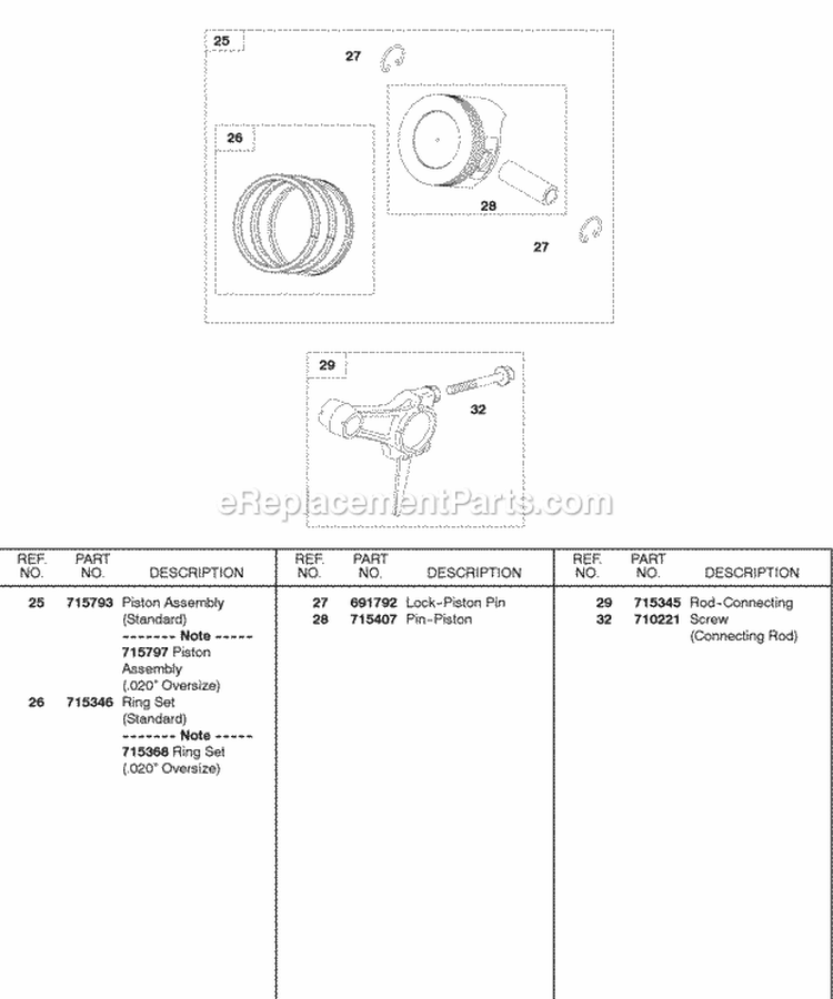 PistonRingsConnecting Rod Diagram and Parts List for 245432-0083-01  Briggs and Stratton Engine